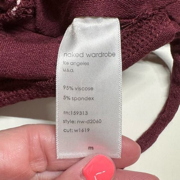 NWT | Naked Wardrobe | Ruched Long Sleeve Dress | Wine | Various Sizes - Picture 10 of 13